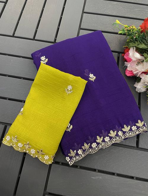 women solid with work embroidered saree with blouse - 22041281 - Very Small Image - 1