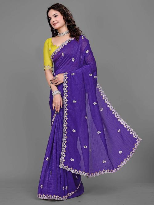 women solid with work embroidered saree with blouse - 22041285 - Very Small Image - 1