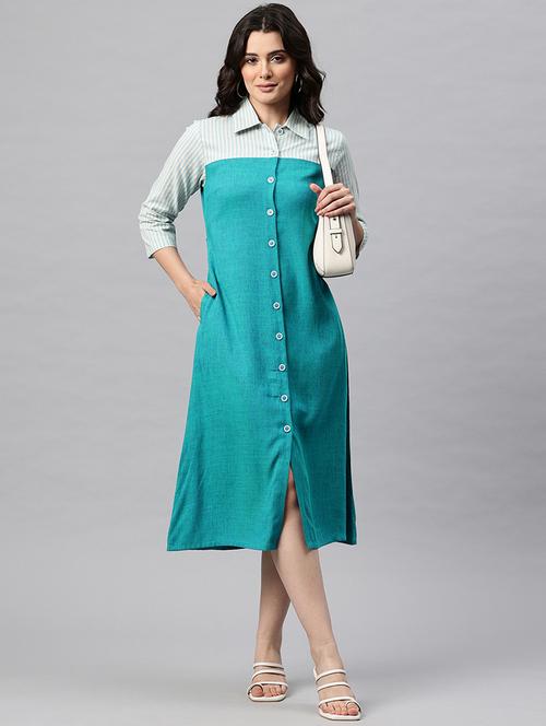 women colar blocked collared shirt dress - 22041301 - Very Small Image - 1
