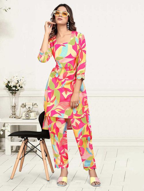 women printed three quarter sleeve ethnic co-ord set - 22041316 - Very Small Image - 1