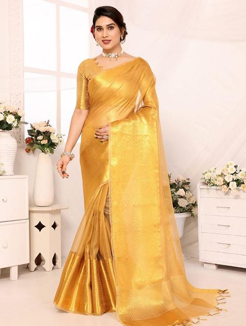women solid with bordered saree with blouse - 22041439 - Very Small Image - 1