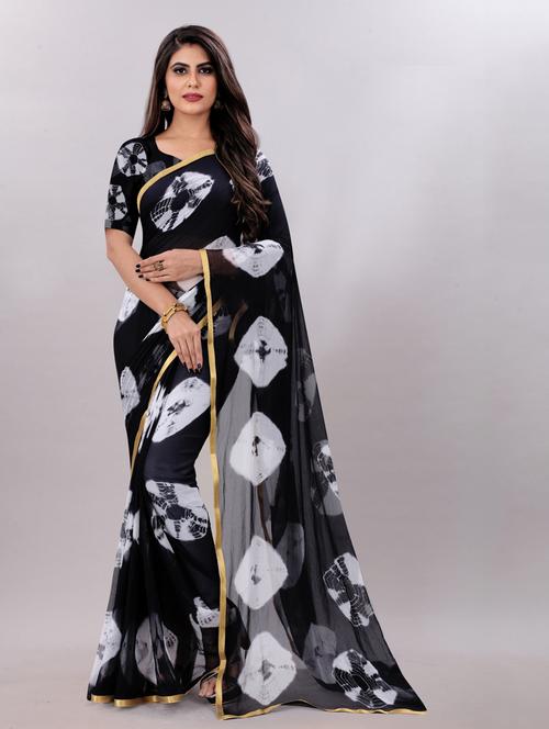 women tie & dye printed saree with blouse - 22041922 - Very Small Image - 1