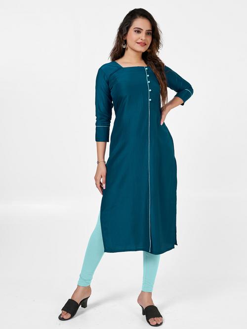 women solid three quarter sleeve straight kurta  - 22041981 - Very Small Image - 1
