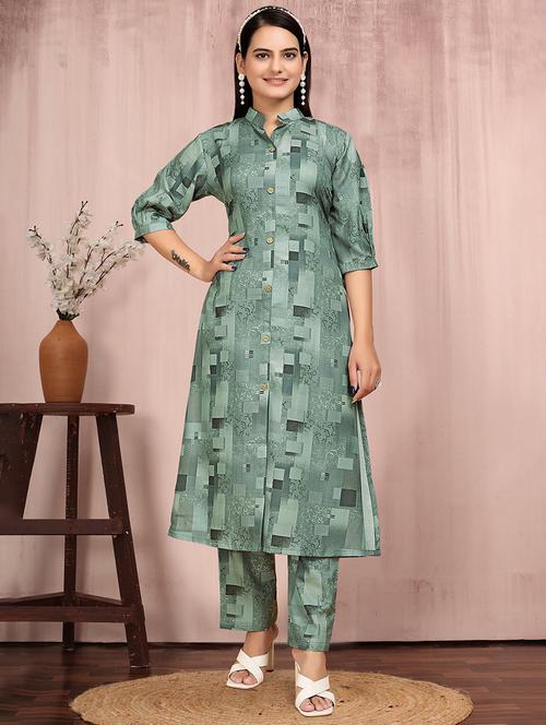 women printed three quarter sleeve kurta and pant set - 22042205 - Very Small Image - 1