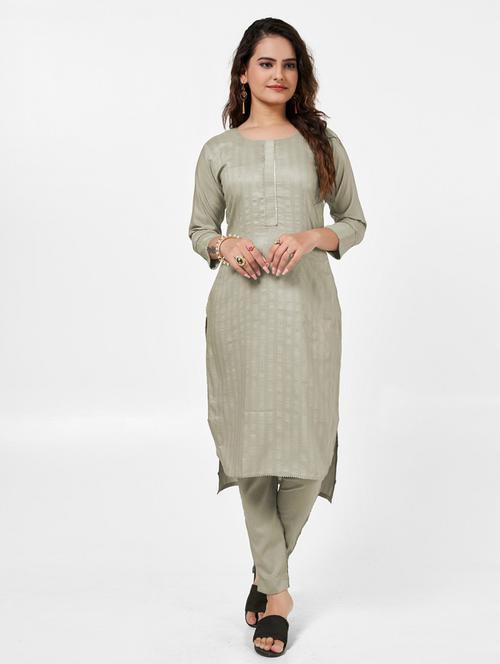 women solid three quarter sleeve kurta and pant set - 22042223 - Very Small Image - 1