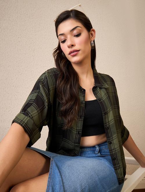 women checkered collared roll up sleeve shirt - 22042411 - Very Small Image - 1