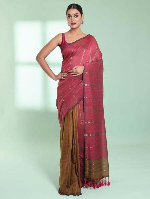 women striped handloom saree with blouse - 22042727 - Very Small Image - 1