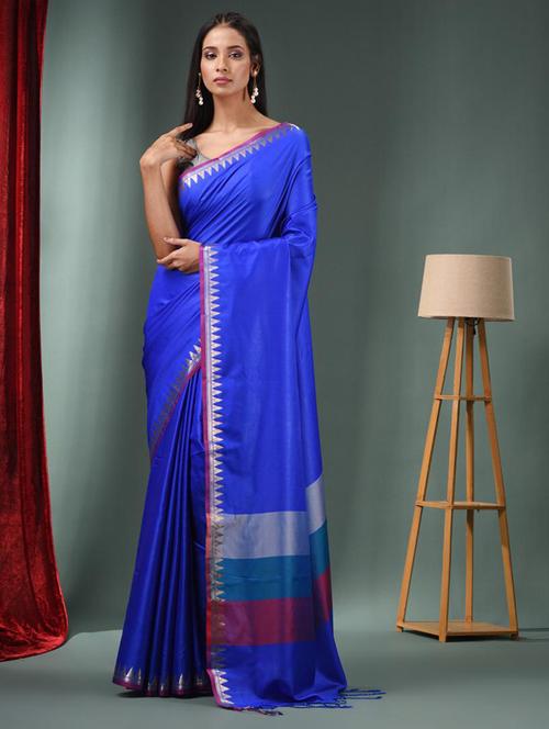 women solid with bordered saree with blouse - 22043096 - Very Small Image - 1