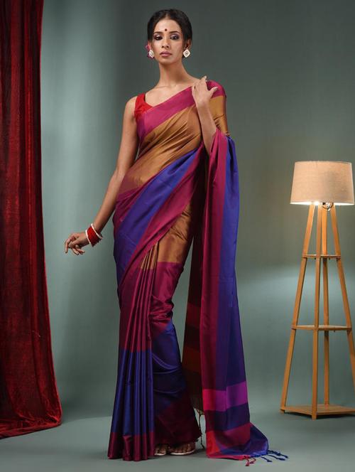 women color block southern silk saree with blouse - 22043098 - Very Small Image - 1