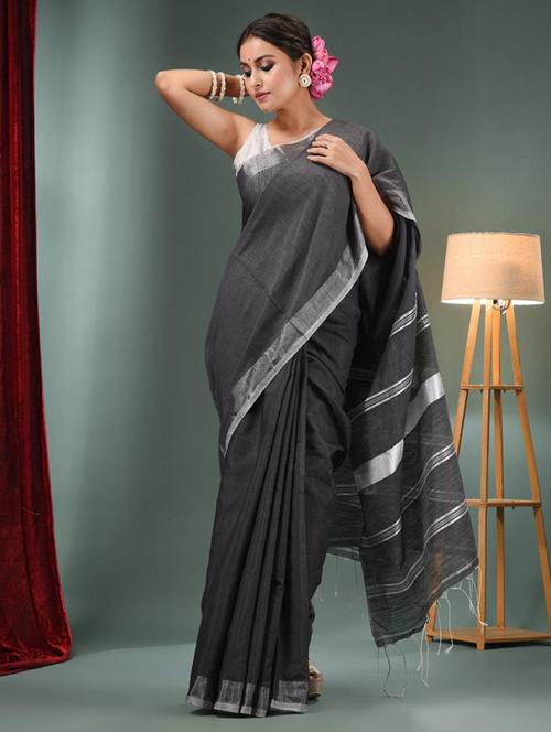 women solid handloom saree with blouse - 22043099 - Very Small Image - 1