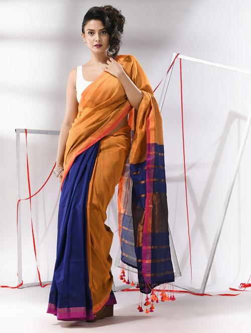 women color block handloom saree with blouse - 22043256 - Very Small Image - 1