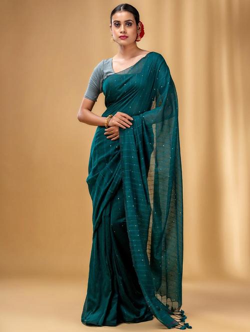 women solid with work handloom saree with blouse - 22043757 - Very Small Image - 1