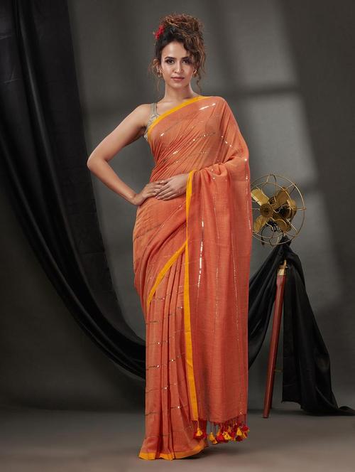 Women Solid With Work Embellished Saree - 22046252 - Very Small Image - 1