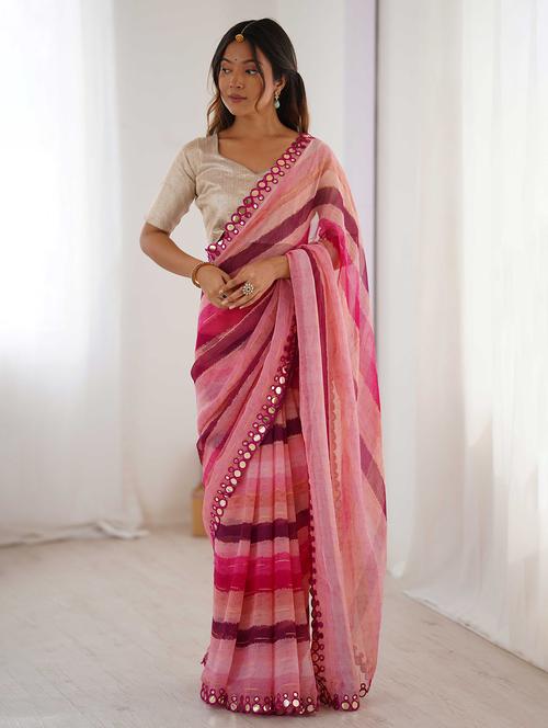 women striped printed saree with blouse - 22048013 - Very Small Image - 1