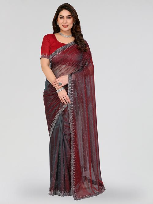 women solid with work embellished saree with blouse - 22048129 - Very Small Image - 1