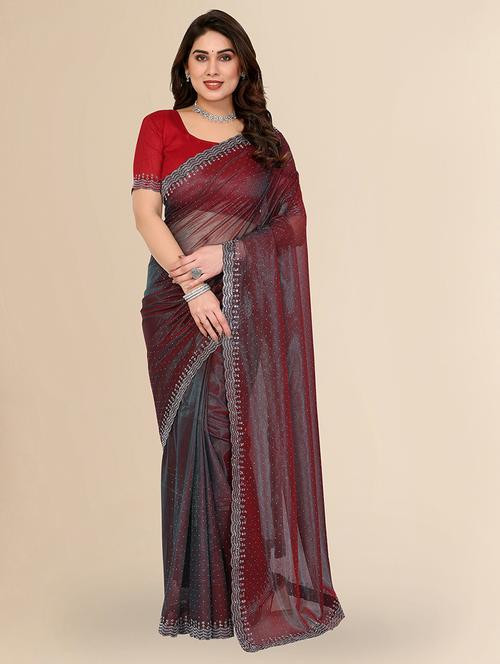 women solid with work embellished saree with blouse - 22048169 - Very Small Image - 1