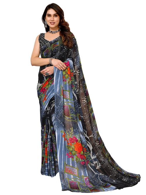 women printed casual wear saree with blouse - 22048282 - Very Small Image - 1