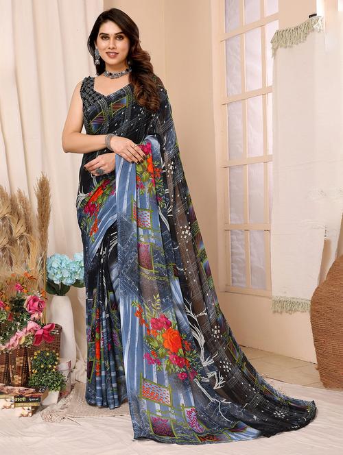 women printed casual wear saree with blouse - 22048616 - Very Small Image - 1