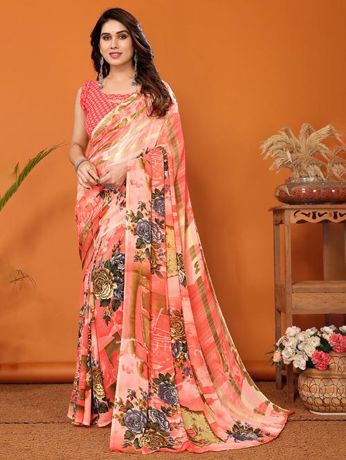 women printed casual wear saree with blouse - 22048617 - Very Small Image - 1