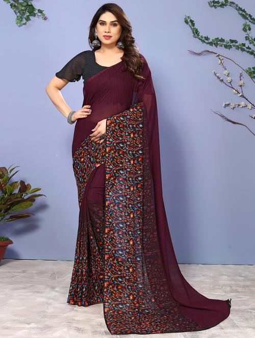 women printed casual wear saree with blouse - 22048640 - Very Small Image - 1