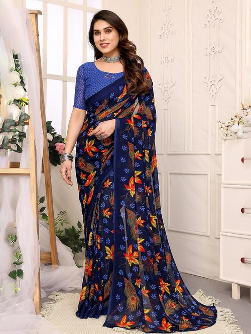 women printed casual wear saree with blouse - 22048648 - Very Small Image - 1