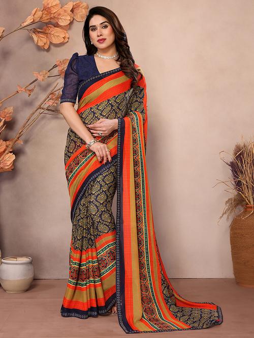 women printed casual wear saree with blouse - 22048841 - Very Small Image - 1