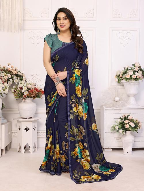 women printed casual wear saree with blouse - 22048858 - Very Small Image - 1