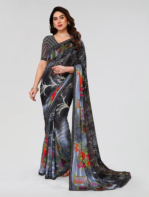 women printed casual wear saree with blouse - 22049203 - Very Small Image - 1