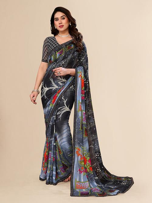 women printed casual wear saree with blouse - 22049555 - Very Small Image - 1
