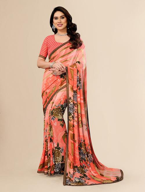 women printed casual wear saree with blouse - 22049556 - Very Small Image - 1
