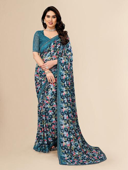 women printed casual wear saree with blouse - 22049572 - Very Small Image - 1