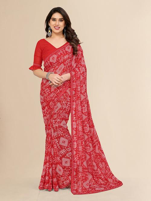 women printed casual wear saree with blouse - 22049594 - Very Small Image - 1