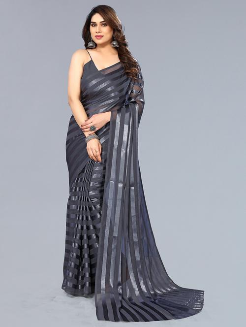 women striped plain saree with blouse - 22050147 - Very Small Image - 1