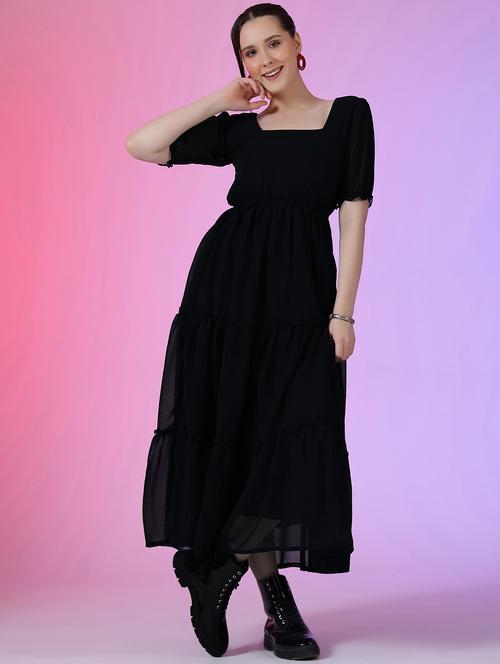 women solid puff sleeve tiered maxi dress - 22051783 - Very Small Image - 1