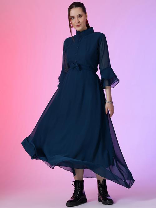 women solid bell sleeve fit & flare dress - 22051809 - Very Small Image - 1