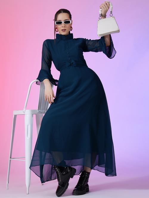 women solid bell sleeve fit & flare dress - 22051812 - Very Small Image - 1