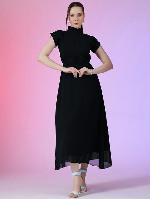 women solid short sleeve fit & flare dress - 22051828 - Very Small Image - 1