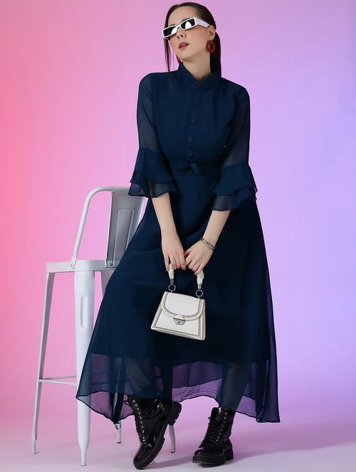 women solid bell sleeve a-line maxi dress - 22051861 - Very Small Image - 1