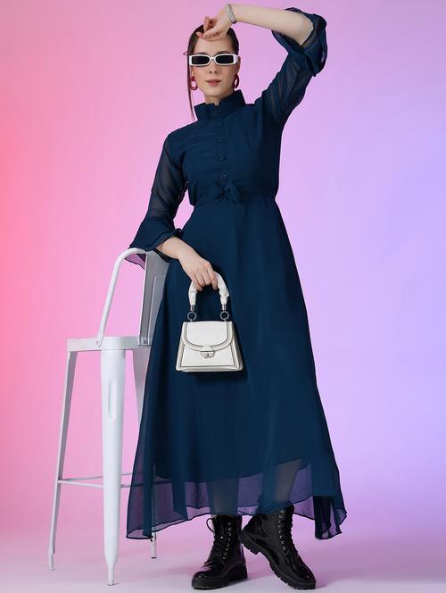 women solid bell sleeve a-line maxi dress - 22051862 - Very Small Image - 1