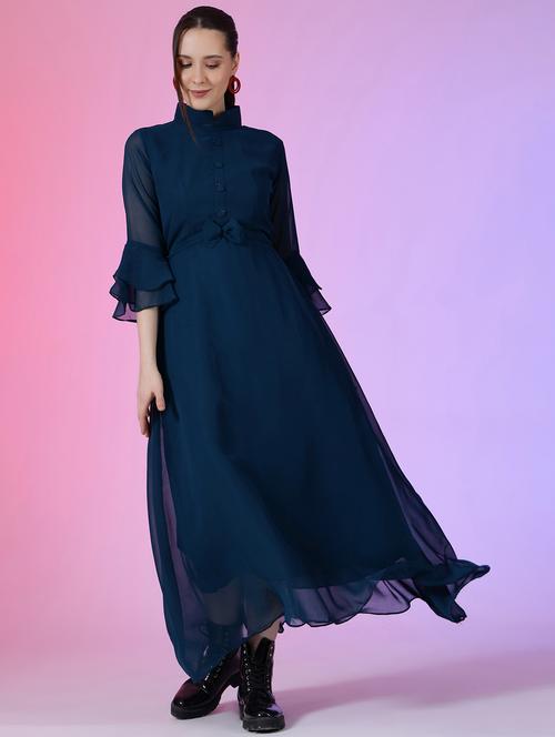 women solid bell sleeve a-line maxi dress - 22051864 - Very Small Image - 1