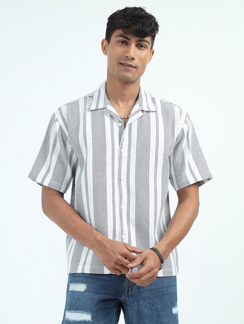 men cuban collar short sleeve loose fit shirt - 22052093 - Very Small Image - 1