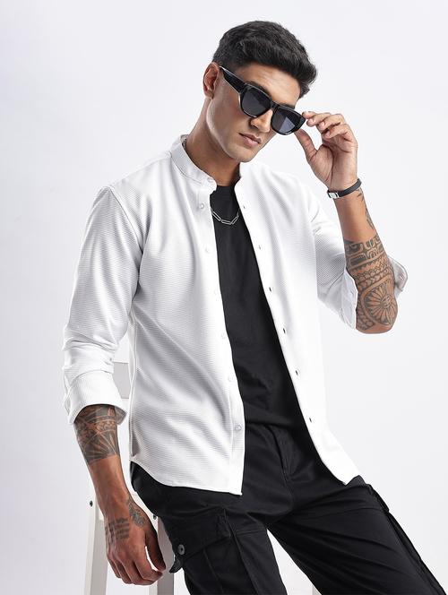 men solid mandarin collared long sleeve regular fit shirt - 22052148 - Very Small Image - 1