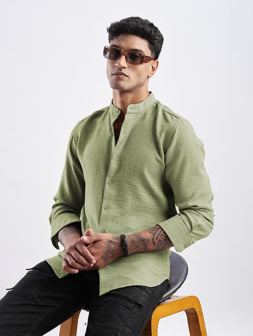 men solid mandarin collar long sleeve regular fit shirt - 22052156 - Very Small Image - 1