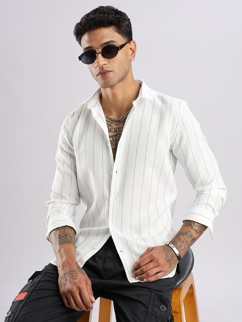 men striped collared long sleeve regular fit shirt - 22052207 - Very Small Image - 1