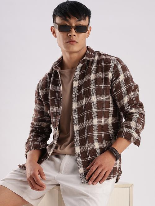 men checkered collared long sleeve regular fit shirt - 22052245 - Very Small Image - 1