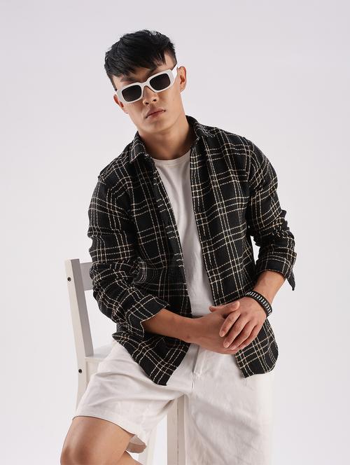 men checkered collared long sleeve regular fit shirt - 22052246 - Very Small Image - 1