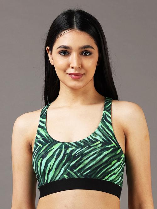 women printed racerback non padded sports bra - 22052666 - Very Small Image - 1