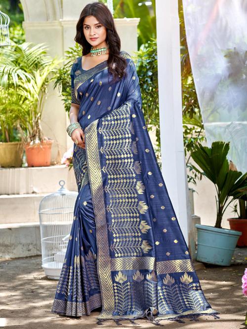women self design tussar saree with blouse - 22053678 - Very Small Image - 1