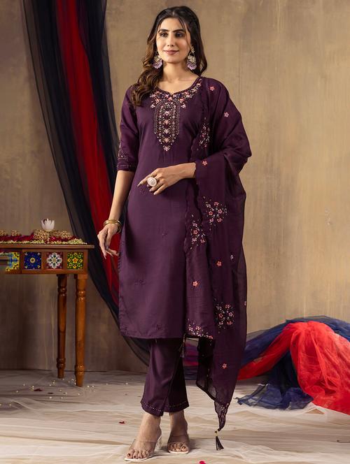 women embroidered three quarter sleeve kurta pant with dupatta set - 22053748 - Very Small Image - 1