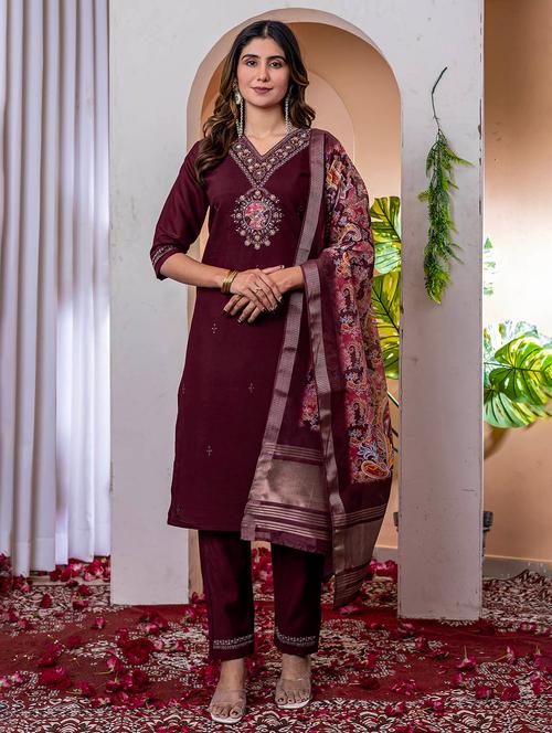 women embroidered three quarter sleeve kurta pant with dupatta set - 22053754 - Very Small Image - 1